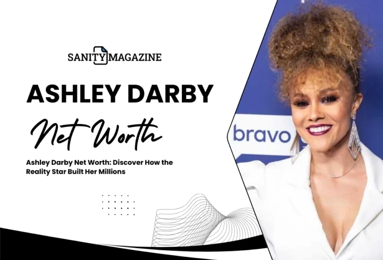 Ashley Darby Net Worth smiling in white blazer at Bravo event with Sanity Magazine net worth feature