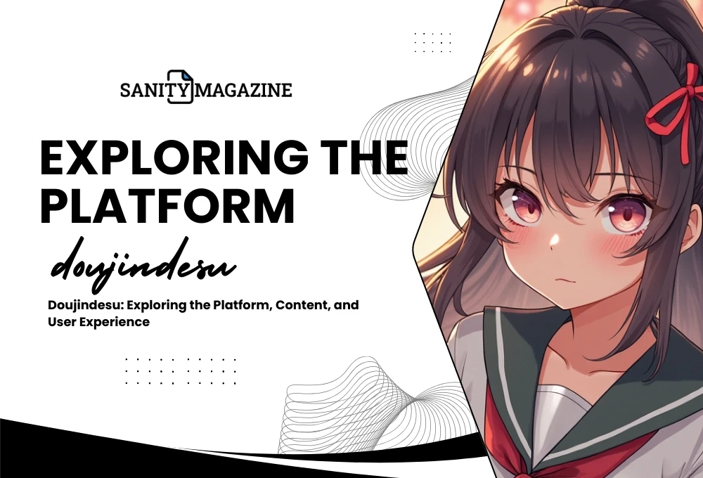 Anime character with long dark hair, a red ribbon, and expressive eyes, featured on SanityMagazine's article about Doujindesu and its platform offerings.