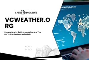 A person using a computer displaying a weather monitoring dashboard with global weather patterns, representing vcweather.org's comprehensive weather services.